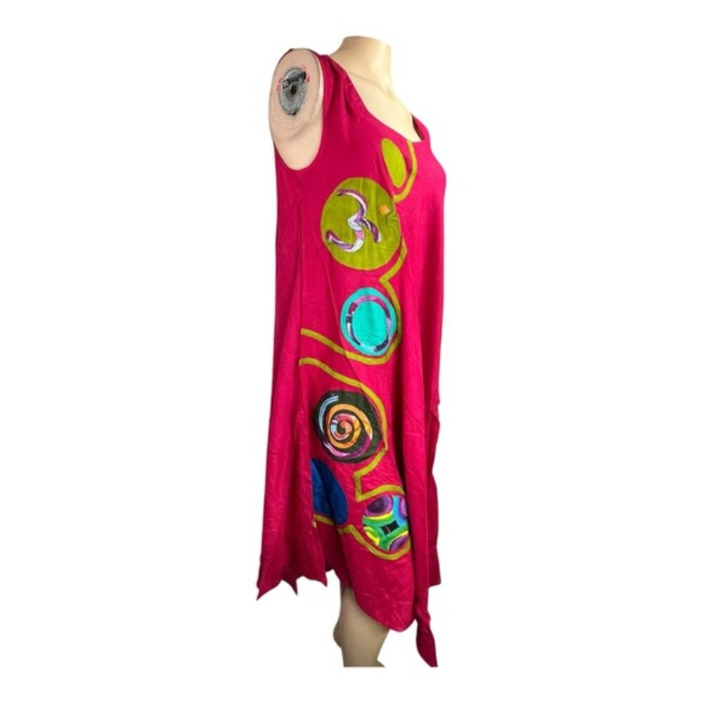 JUNGLEE BILLEE Boho Sleeveless Dress Free Size Pink Multicolor Abstract #7